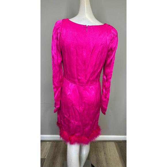 NWT Saylor Ruched Satin Ostrich Feather Trim Brielle Mini Dress Fuchsia Small $3 - Picture 6 of 10